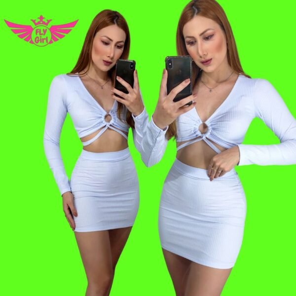 Conjunto canelado cropped manga longa - Image 2