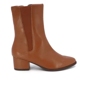 Bota Salto Bloco Marrom Canela Couro Elástico