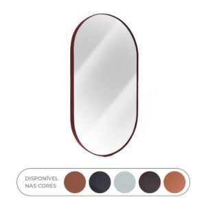 Espelho Oval Corpo Inteiro Com Moldura Couro