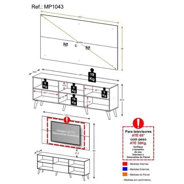 Rack com Painel e Suporte TV 65" Retrô Flórida - Image 2