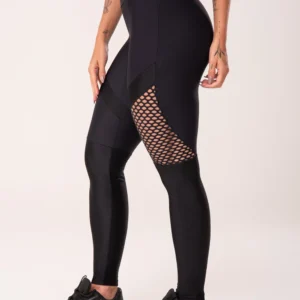 CALÇA LEGGING ENERGY COM RECORTES EM TELA PRETO