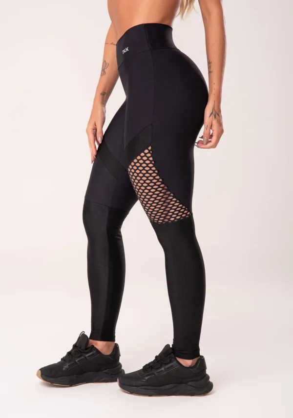 CALÇA LEGGING ENERGY COM RECORTES EM TELA PRETO