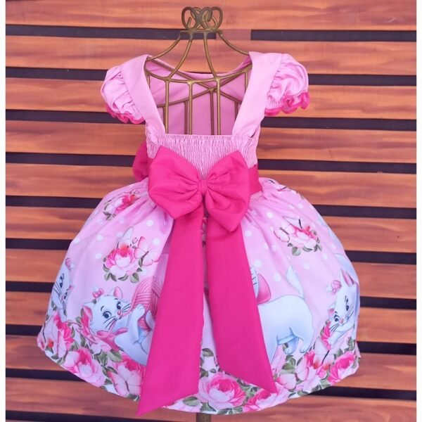 Vestido Temático Infantil Festa Gata Marie Novo laço pink - Image 2