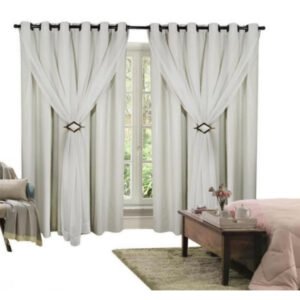Cortina Corta Luz 4,00m X 2,80m 100% Blackout Com Voil Branco Para Sala Ou Quarto Para Varão Simples