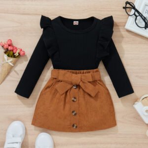 0 a 16 anos - Conjunto de Menina com saia de Veludo em Suedi - Conjunto de bebê Blogueirinha - Moda de Inverno para usar com meia calça