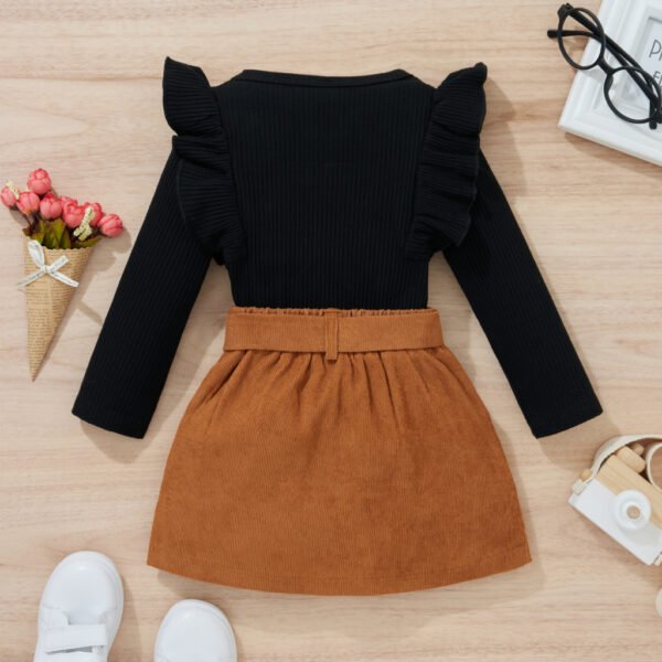 0 a 16 anos - Conjunto de Menina com saia de Veludo em Suedi - Conjunto de bebê Blogueirinha - Moda de Inverno para usar com meia calça - Image 3
