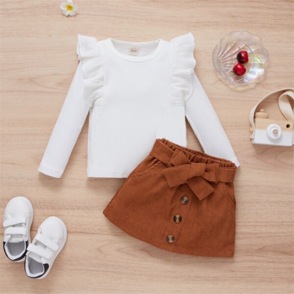 0 a 16 anos - Conjunto de Menina com saia de Veludo em Suedi - Conjunto de bebê Blogueirinha - Moda de Inverno para usar com meia calça - Image 2