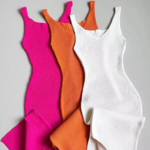 Vestido feminino canelado alcinha regata moda verão tricot