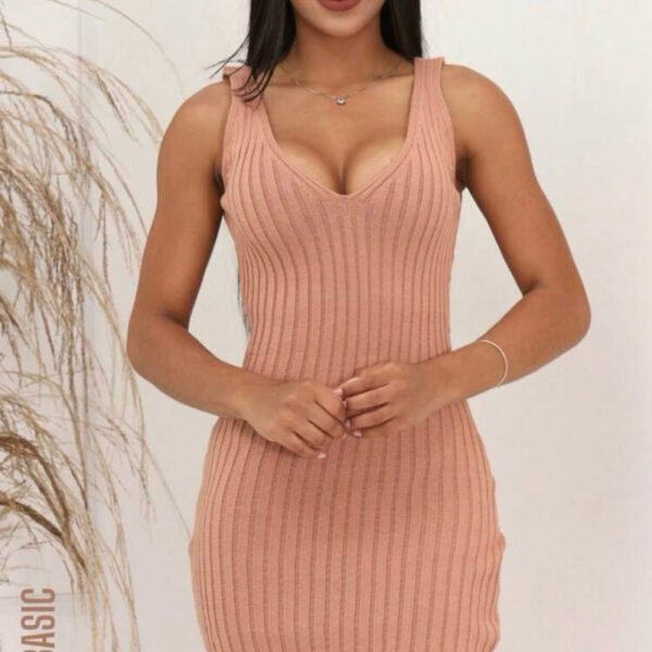 Vestido feminino canelado alcinha regata moda verão tricot - Image 2