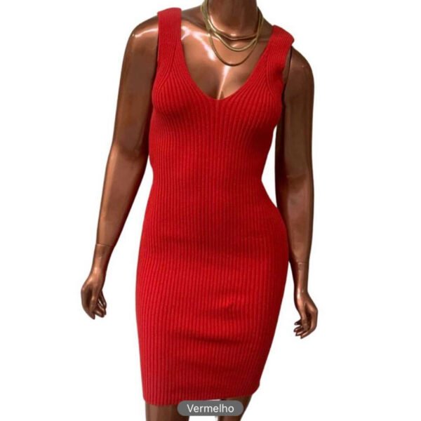 Vestido feminino canelado alcinha regata moda verão tricot - Image 5
