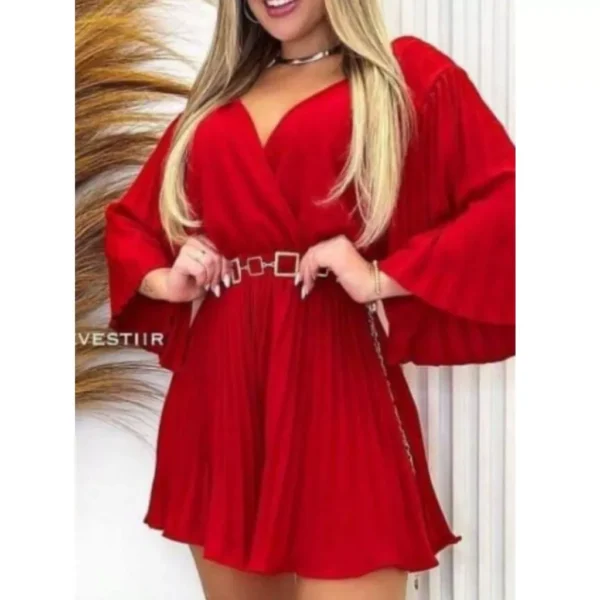 Macaquinho Ciganinha vestido Morcego manga Flare elástico laço moda roupas femininas - Image 7