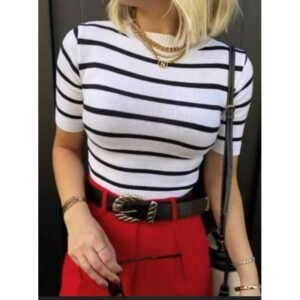 BLUSA DE TRICÔ LISTRADA MANGA