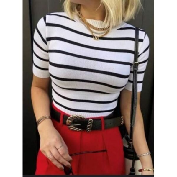 BLUSA DE TRICÔ LISTRADA MANGA