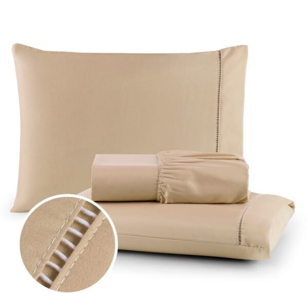 Jogo de Lençol 03 Peças 400 Fios Cama Casal Queen Micropercal Ponto Palito - Image 3