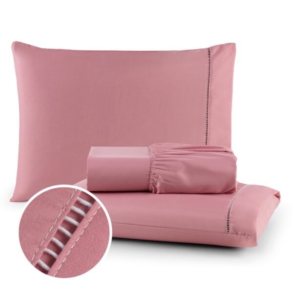 Jogo de Lençol 03 Peças 400 Fios Cama Casal Queen Micropercal Ponto Palito - Image 4