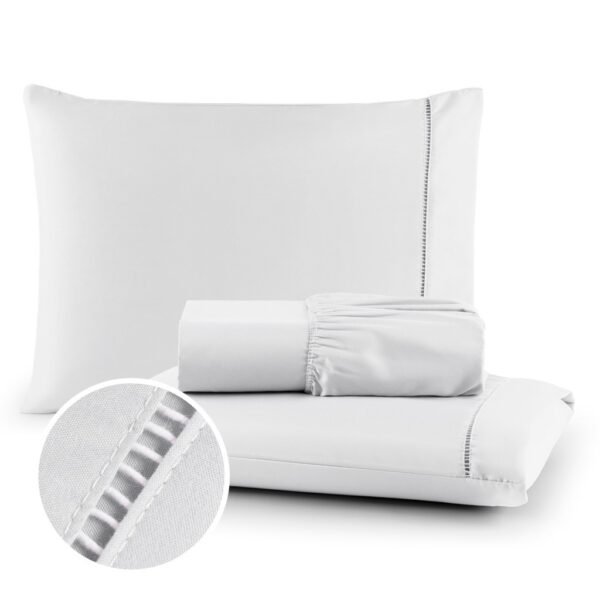 Jogo de Lençol 03 Peças 400 Fios Cama Casal Queen Micropercal Ponto Palito - Image 6