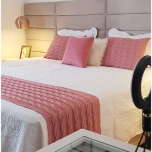 Manta Tricot Luxo com trança Linha Home para cama ou sofá, passadeira tricô