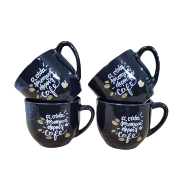 Jogo De 4 Xícaras De Café E Chá Pretas Decoradas - Image 2