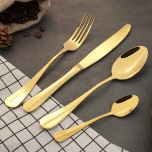 18 Talheres Garfo Colher Faca Dourado Slim Em Inox Chique Para Cozinha E Restaurante