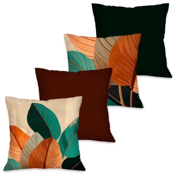 Kit 4 Capas de Almofadas Decorativas Folhagens Douradas - Image 2