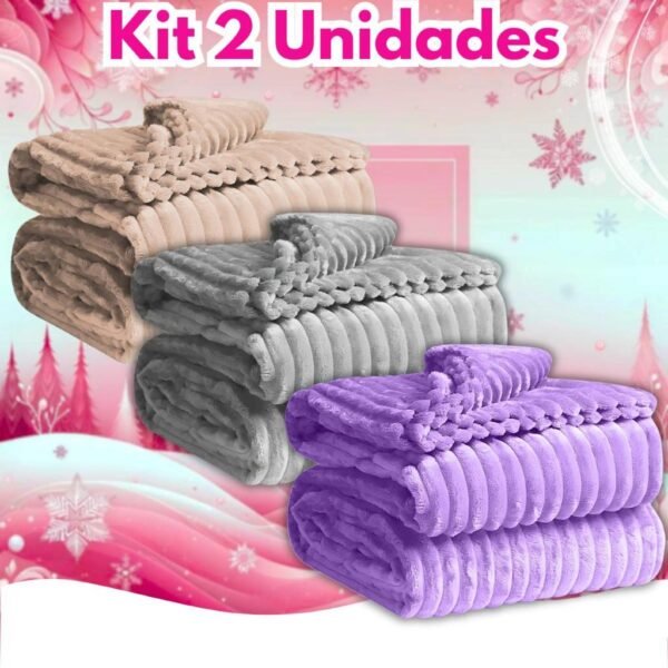 Kit 2 Cobertor Manta Casal 2,00 x 1,80 Canelada Aveludada Varias Cores - Image 4
