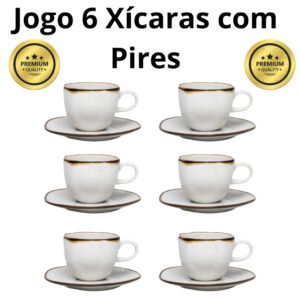 Jogo Conjunto 6 Xícaras Chá Café Com Pires Ryo Maresia Areia