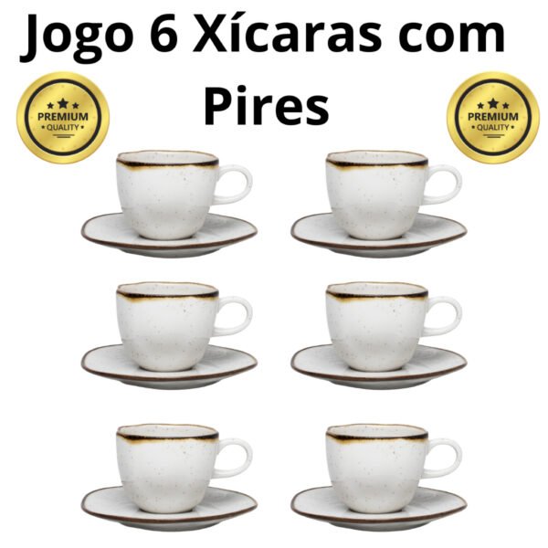 Jogo Conjunto 6 Xícaras Chá Café Com Pires Ryo Maresia Areia