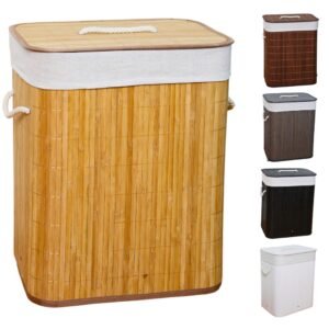 Cesto de Roupa Suja Bambu Com Tampa e Alças