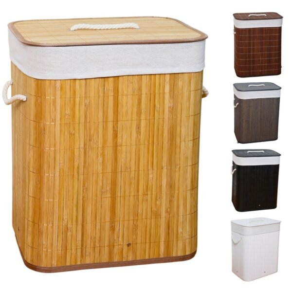 Cesto de Roupa Suja Bambu Com Tampa e Alças