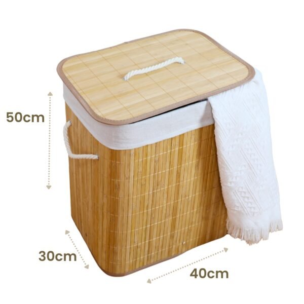 Cesto de Roupa Suja Bambu Com Tampa e Alças - Image 4
