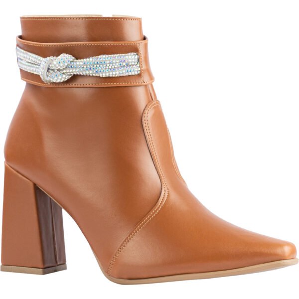 Bota Feminina Lumiss Strass Salto Alto Grosso Bico Fino Confortável Cano Curto Napa Preto - Image 4