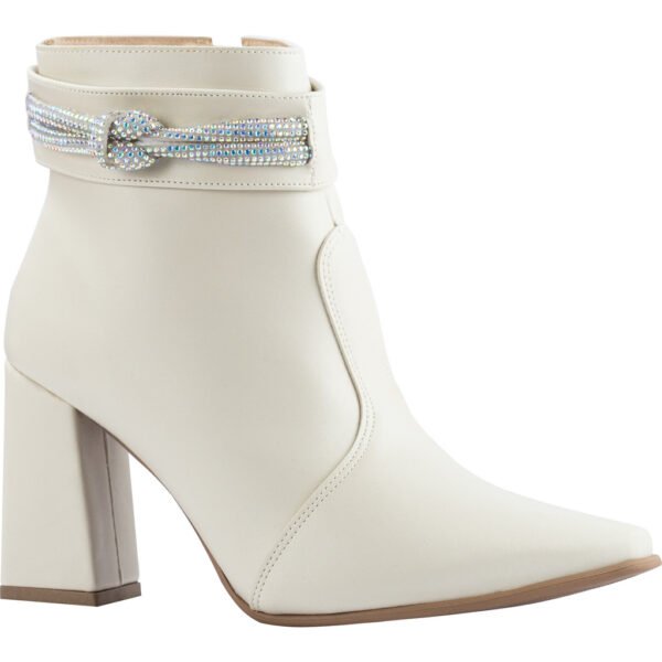 Bota Feminina Lumiss Strass Salto Alto Grosso Bico Fino Confortável Cano Curto Napa Preto - Image 6