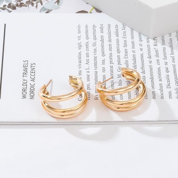 Brincos Femininos Argola Tripla Média Dourado ou Prata Brinco - Image 3