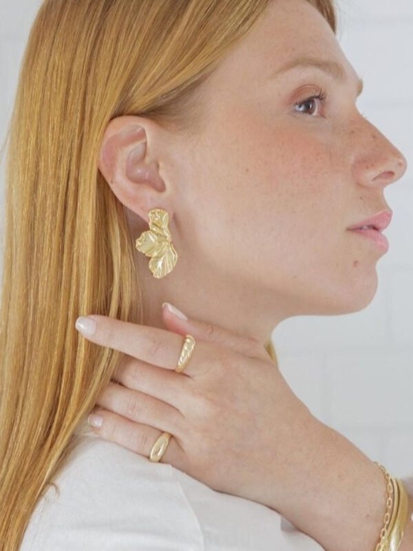 Brincos Femininos Folha Meia Pétala Flor Folheado a Ouro 18k Acessórios Femininos Brinco Dourado - Image 6