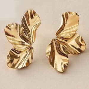 Brincos Femininos Folha Meia Pétala Flor Folheado a Ouro 18k Acessórios Femininos Brinco Dourado