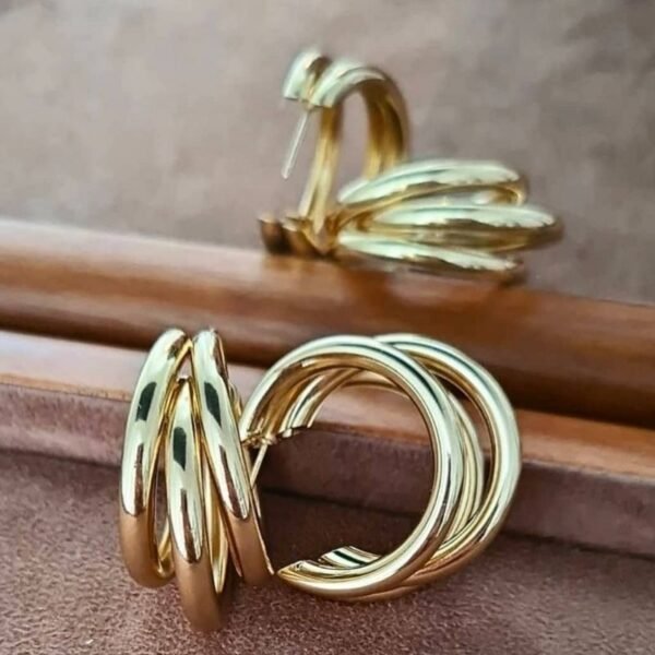 Brincos Femininos Argola Tripla Média Dourado ou Prata Brinco