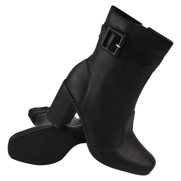 Bota Feminina Cano Médio Bico Quadrado Com Fivela E Zíper Sola Antiderrapante - Image 2