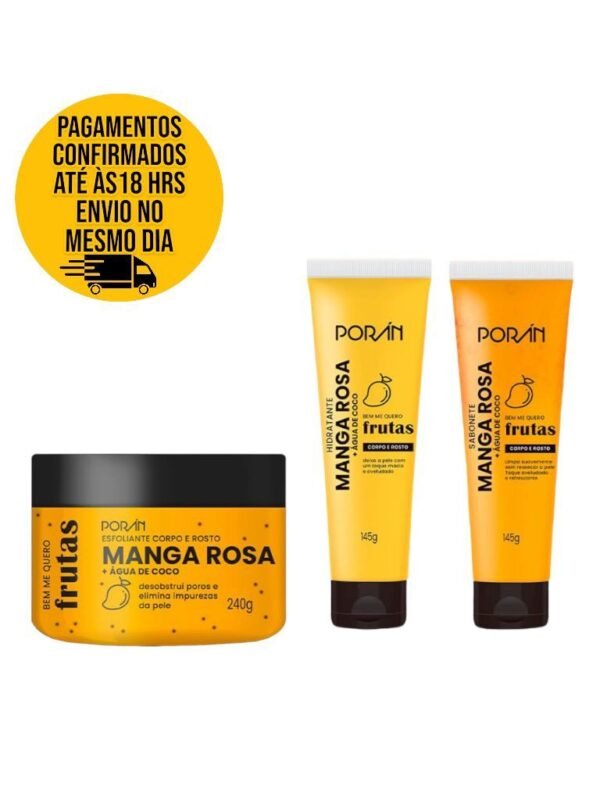 Kit Completo Poran Frutas Melancia Pitaya Manga Porán Sabonete+ Hidratante+ Esfoliante Corpo e Rosto - Image 3