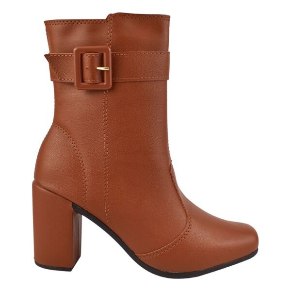 Bota Feminina Cano Médio Bico Quadrado Com Fivela E Zíper Sola Antiderrapante - Image 8