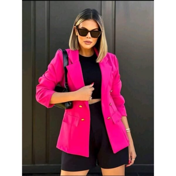 Blazer Feminina Alfaiataria casaco Social com botão Tendencias Moda - Image 3