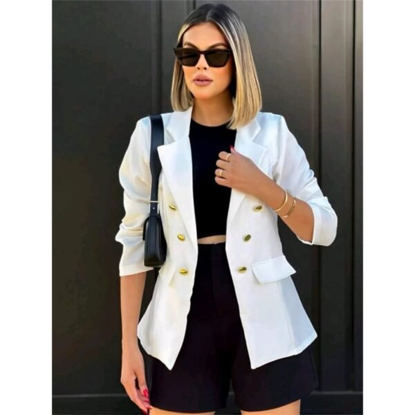 Blazer Feminina Alfaiataria casaco Social com botão Tendencias Moda - Image 4
