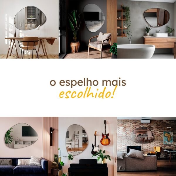 Espelho Pinterest Grande Orgânico Borda Couro 3cm Decorativo Sala Quarto 44x64cm Mod. Nuvem - Image 4