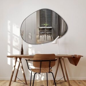 Espelho Pinterest Grande Orgânico Borda Couro 3cm Decorativo Sala Quarto 44x64cm Mod. Nuvem