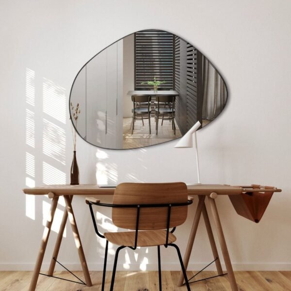 Espelho Pinterest Grande Orgânico Borda Couro 3cm Decorativo Sala Quarto 44x64cm Mod. Nuvem