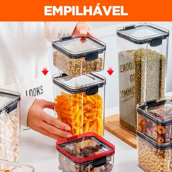 Kit 5 Potes Pote Hermético Acrílico Organizador Slim Click Tampa Trava Com Alta Vedação Em Silicone Empilhável Organiza Cozinha Armário - Image 3