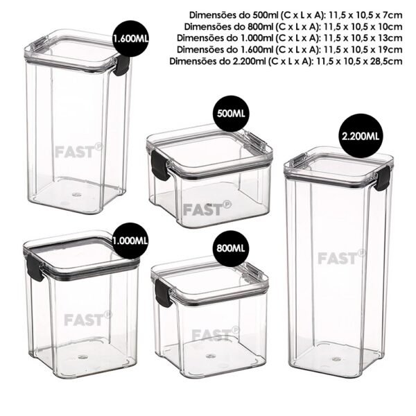 Kit 5 Potes Pote Hermético Acrílico Organizador Slim Click Tampa Trava Com Alta Vedação Em Silicone Empilhável Organiza Cozinha Armário - Image 4