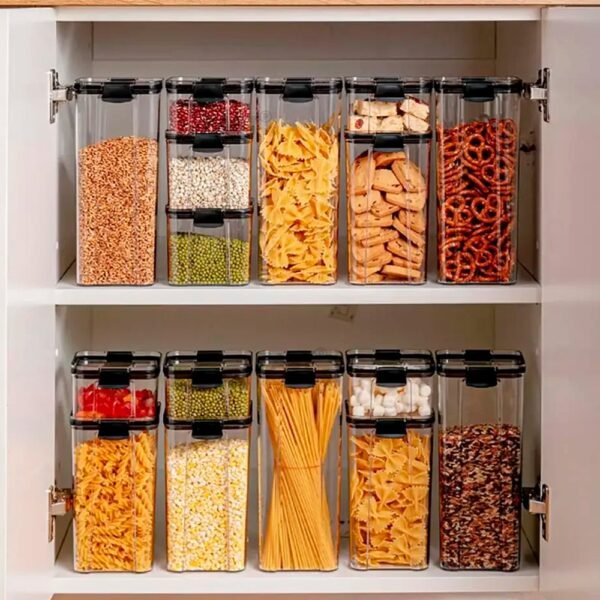 Kit 5 Potes Pote Hermético Acrílico Organizador Slim Click Tampa Trava Com Alta Vedação Em Silicone Empilhável Organiza Cozinha Armário - Image 7