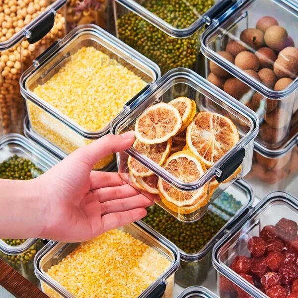 Kit 5 Potes Pote Hermético Acrílico Organizador Slim Click Tampa Trava Com Alta Vedação Em Silicone Empilhável Organiza Cozinha Armário - Image 5