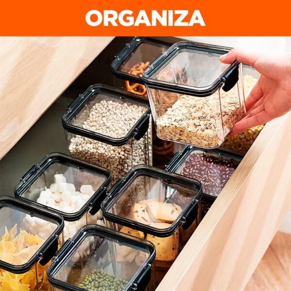 Kit 5 Potes Pote Hermético Acrílico Organizador Slim Click Tampa Trava Com Alta Vedação Em Silicone Empilhável Organiza Cozinha Armário - Image 6