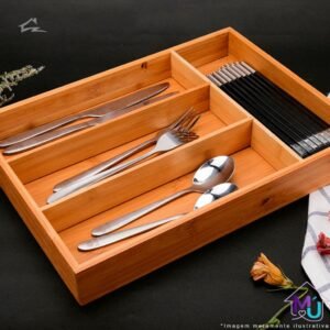 Porta Talheres Bambu Gaveta Organizador Separador Cozinha